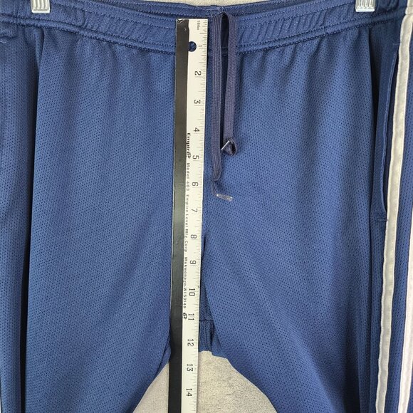 Mens Adidas Blue Athletic Track Pants w/ 3 White Stripes Hi Rise Size L - Picture 10 of 16